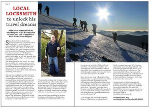 magazine article preview showing "local locksmith to unlock his travel dreams"